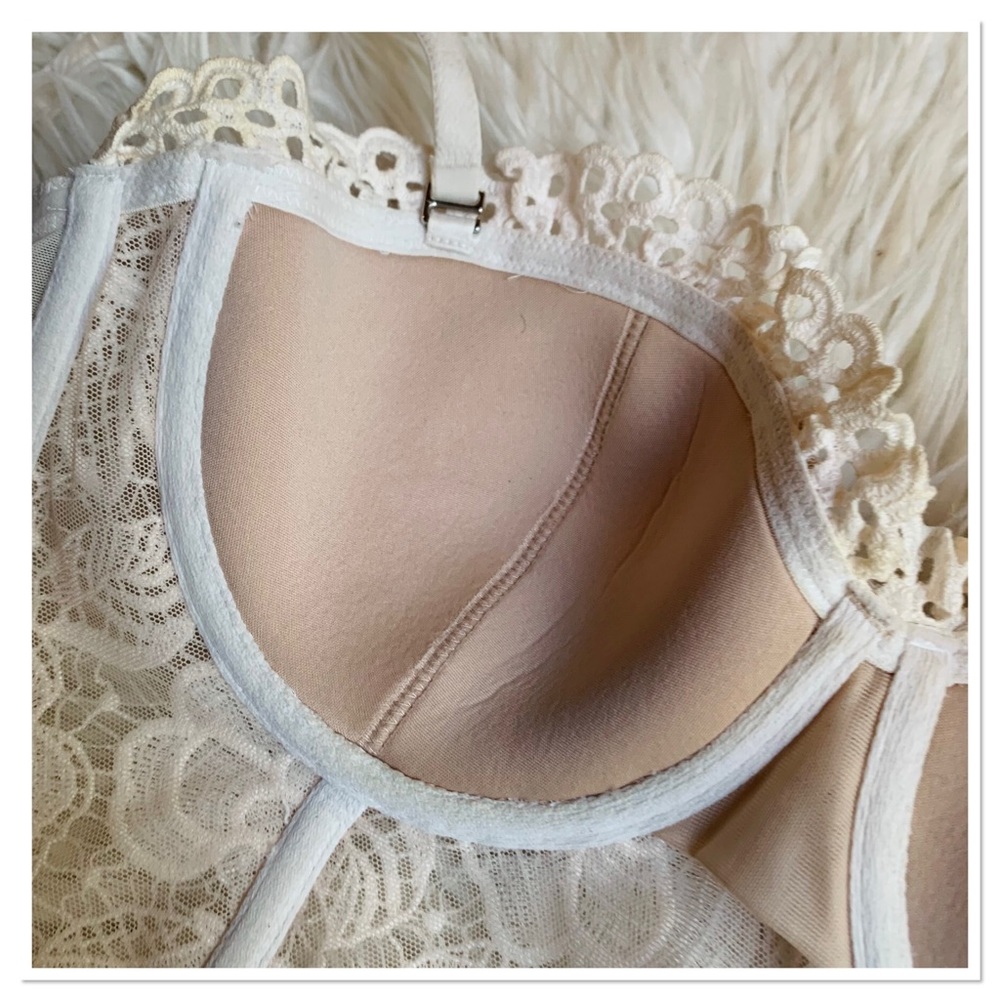 Victoria’s Secret Dream Angels Longline Corset Bra Floral Lace Ivory Size 34C - Picture 5 of 11